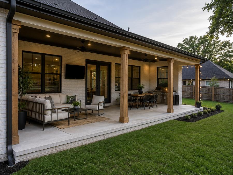 Covered outdoor patio: covered entertaining space and exterior detailing