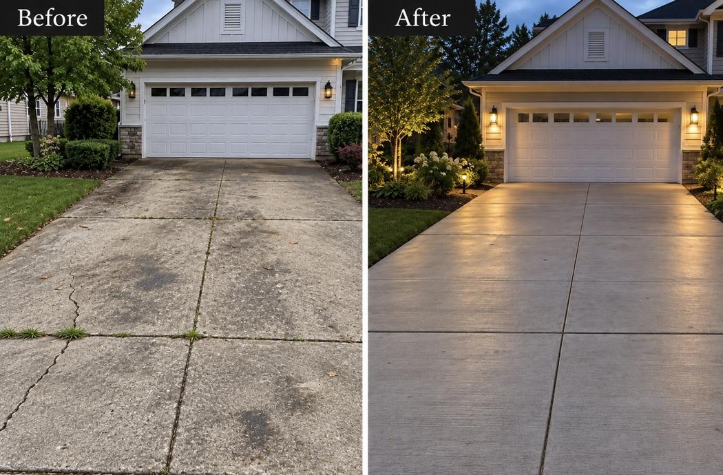Concrete driveway: a fresh driveway surface and exterior presentation