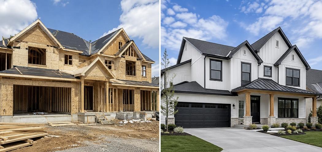 Home renovation: exterior transformation from construction to completion